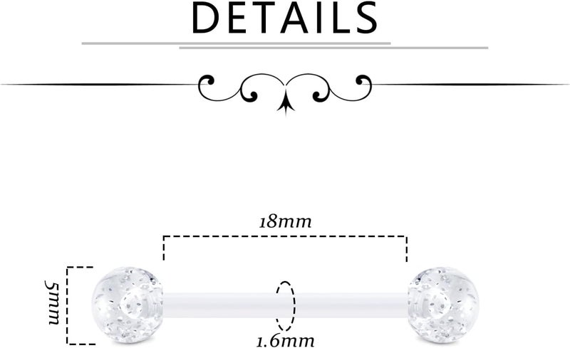 FECTAS 14G Plastic Nipple Rings for Surgery Plastic Tongue Rings Bioflex Flexible Acrylic Piercing Retainer 5 Pairs 14/16/18mm - Image 2